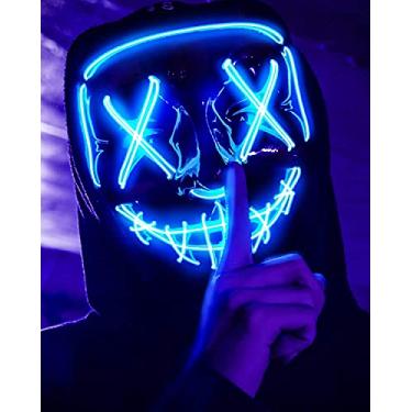 Imagem de JIAOZI Máscara de Halloween, máscara de LED iluminada, máscara assustadora para festivais, cosplay, fantasia de Halloween, festas de baile de máscaras (azul), G