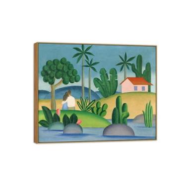 Imagem de Tarsila do Amaral Famosas Impressões em Tela-Imagem arte parede lona-Moldura Madeira Pintura decoração quarto Sala de estar(idílio) 70x85cm