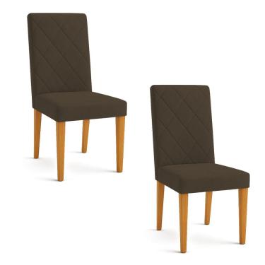Imagem de Kit 02 Cadeiras de Jantar Estofada Siena Veludo Pés Trapézio Castanho - Pallazio Cor: Bege