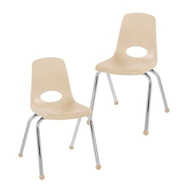 Imagem de Cadeira escolar empilhável de 40,6 cm, assento de estudante empilhável com pernas de aço cromado e deslizadores esféricos; para sala de aula, escola em casa ou escritório - areia (pacote com 2