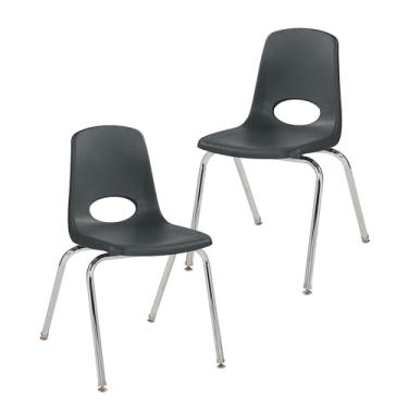 Imagem de Cadeira escolar 45,7 cm, assento empilhável para estudantes com pernas de aço cromado e deslizadores giratórios; para sala de aula, escola em casa ou escritório - preta (pacote com 2), 13050-BK