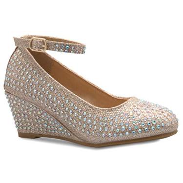 Imagem de Olivia K – Calcinha de bico redondo com strass e glíter, confortável, gatinha, anabela baixa, Champagne Rhinestone*, 9 Toddler