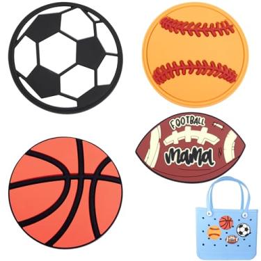 Imagem de Yumttero 4 peças de berloques estilo bola esportiva para bolsa Bogg acessórios compatíveis com bolsa Bogg original todos os modelos, inserção futebol softball, basquete, rúgbi, berloques para bolsa