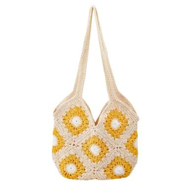 Imagem de ORIGACH Bolsa feminina de crochê de girassol de verão, bolsa de praia de crochê, ombro quadrado, boho