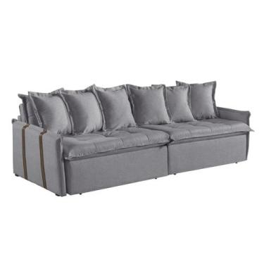 Imagem de Sofá Retrátil e Reclinável 214cm M161 - Linho Cinza - MARTINS ESTOADOS