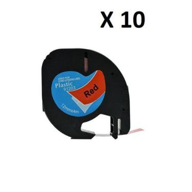 Imagem de Kit 10 Fitas Plástica Compatível Dymo Letratag 91203 Vermelha Letra Pr