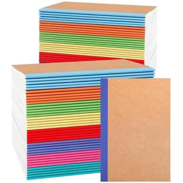 Imagem de Vyndicca Pacote com 80 cadernos de composição a granel, 20 x 14 cm, pautados na faculdade, cadernos de capa Kraft com lombadas arco-íris, bloco de notas de composição para material de escritório em