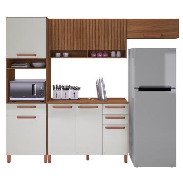 Imagem de Cozinha Modulada Monza 4 Peças com Torre Quente 1 Forno - Indékes Freijó/Off White