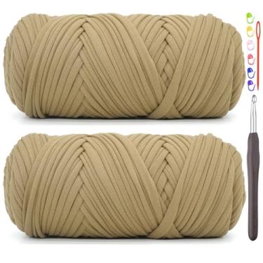 Imagem de Pacote com 2 camisetas para crochê, camiseta marrom, tecido elástico grosso, fio de crochê para iniciantes, bolsa de tricô à mão, cesta/porta-copos / artesanato faça você mesmo/decoração de casa 2 x
