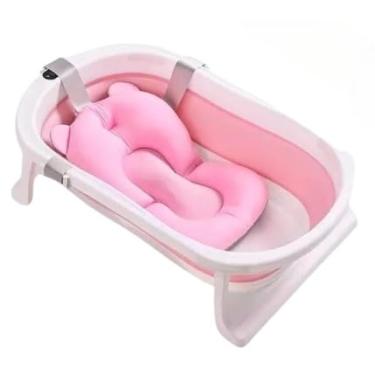 Imagem de Banheira Dobrável Infantil Confortável Segura Com Termômetro Portátil Com Almofada De Banho (Rosa)
