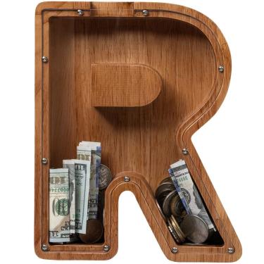 Imagem de Cofrinho de madeira extra grande, 30 cm, letra R para crianças