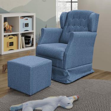 Imagem de Poltrona Amamentação Balanço Descanso Manu Com Puff Linho