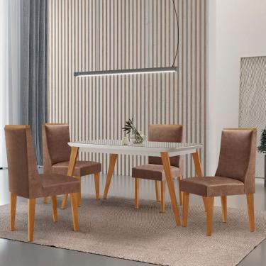 Imagem de Mesa de Jantar Copper 120cm Tampo Canto MDF Vidro com 4 Cadeiras Lisboa Moderna Mobília