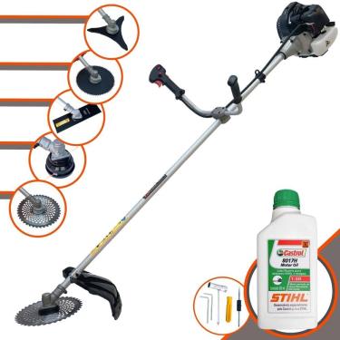 Imagem de Roçadeira À Gasolina Anmax CG430-B Multifunções 12000rpm 43cc 1,7HP Completa Com 5 Opções de Cortes, Carretel e Kit 4 Facas + ÓLEO STIHL 8017 2 TEMPOS