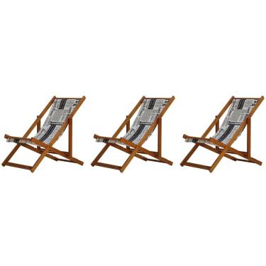 Imagem de Kit 3 Cadeiras Espreguiçadeira Preguiçosa Dobrável Sem Braço Mel