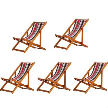 Imagem de Kit 5 Cadeiras Espreguiçadeira Preguiçosa Dobrável Mel Sem Braço