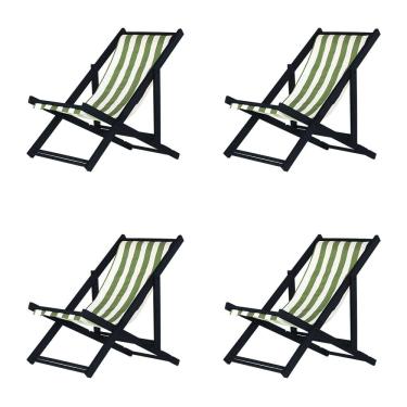 Imagem de Kit 4 Espreguiçadeiras Preguiçosa Dobrável sem Braço Black em Madeira Maciça com Tecido