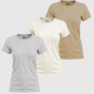 Imagem de Kit 3 Blusinhas Femininas Camiseta Basica 100% Algodão Gola Redonda Fa