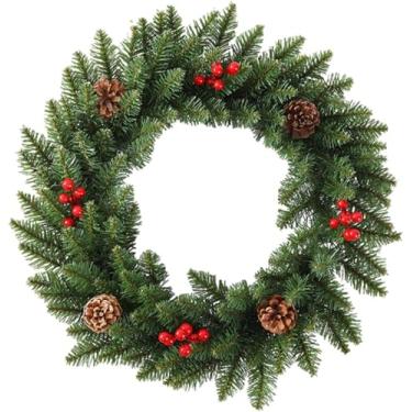 Imagem de Guirlanda De Natal Com Pinhas Bagas Vermelhas Decorações De Natal Para Porta Da Frente Casa Interior Exterior, Green 1, 50cm (19.68in)