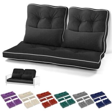 Imagem de Chunful Conjunto de 5 almofadas de banco ao ar livre 111 x 48 cm Tufadas à prova d'água almofada de assento para móveis de pátio com almofadas almofada de sofá de sofá quadrado para sofá de vime