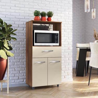 Imagem de Armário Balcão Multiuso para Cozinha Micro-ondas e Forno Luna 02 Portas 01 Gaveta Savana Off White Moblis