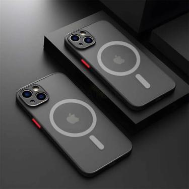 Imagem de Capa fosca para iPhone 15, 14, 13, 12, 11 Pro Max Plus, carregamento magnético sem fio, acessório de proteção macia, preta, para iPhone 15 ProMax
