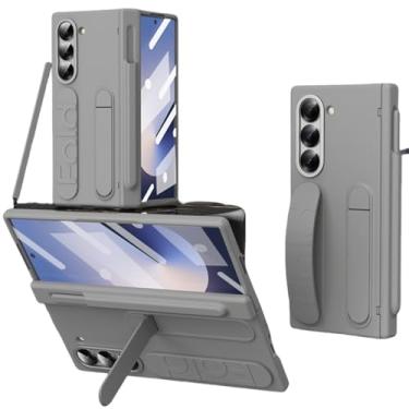 Imagem de Capa protetora de tela de vidro para Galaxy Z Fold 6 com suporte de pulseira articulado e compartimento para S Pen (para Galaxy Z Fold 6/4)