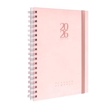 Imagem de Agenda 2026 Planner Semanal Plus Solid Touch Tipo Couro Rosa