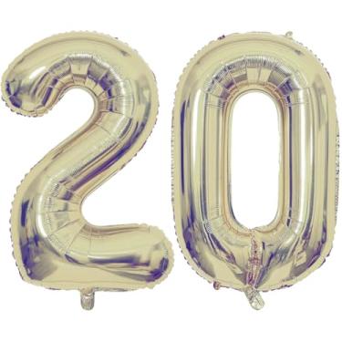Imagem de Champagne Gold 20 Number Balloons, 40 Inch Giant Number 20 Balloons Foil Mylar Helium Light Gold Number Balloons for 20th Birthday Party Supplies Anniversary Event Celebration Decorations