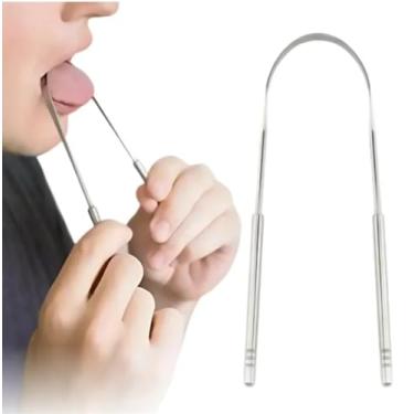 Imagem de Raspador de Língua em Aço Inox Premium Higiene Bucal Completa Reduz Mau Hálito, Remove Bactérias e Saburra Adulto e Infantil