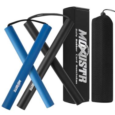 Imagem de MOXIISTR Cordão de espuma de borracha seguro Nunchakus Karate Nunchucks atualizado para iniciantes prática e treinamento, pacote com 2 (longo, preto, azul curto)