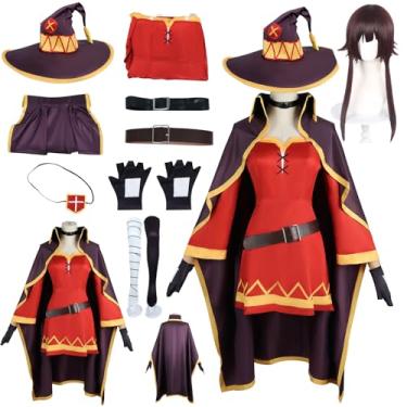 Imagem de Puykzkuer Megumin Cosplay Fantasia feminina Jcaket com peruca conjunto de Halloween adulto completo