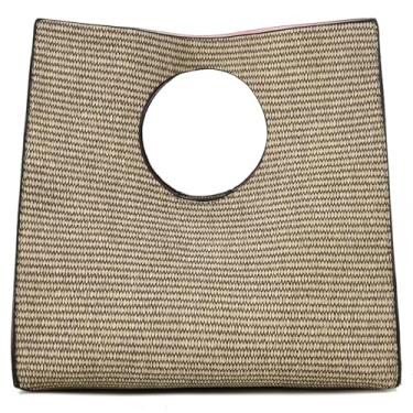 Imagem de KURGOOL Bolsas clutch de palha para mulheres, bolsas de mão de couro de tecido, bolsa de mão e bolsas de mão, bolsa de mão minimalista bolsa de praia, Café