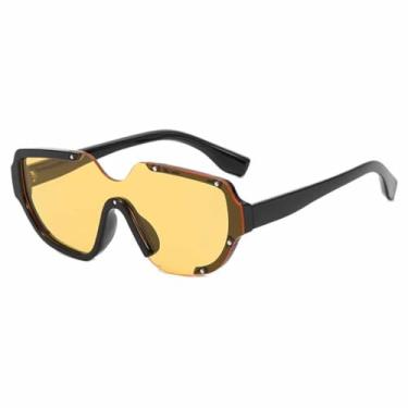 Imagem de Óculos de sol sem aro com armação dupla colorida, feminino e masculino, óculos punk de luxo, UV400 (preto e amarelo)