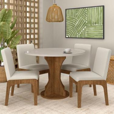 Imagem de Mesa Redonda Com Vidro Michigan 4 Cadeiras Fre/off/bouclé Off - Ma - A