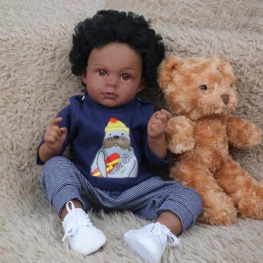 Imagem de Boneco Bebê Reborn Negro Brastoy Corpo de Tecido 50cm Kit Conjunto de 