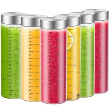Imagem de CWHHRN Garrafas de vidro de 510 g, pacote com 6 garrafas de suco de vidro com tampas, sem BPA, vidro borossilicato, tampas à prova de vazamento para sucos, vitaminas, garrafas de água, armazenamento