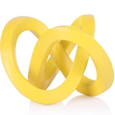 Imagem de DOVDOV Escultura decorada com nó amarelo, estética de decoração de casa amarela, escultura de tira Möbius, adequada para decorar estantes de livros, armários de TV de sala de estar, armários de
