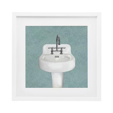 Imagem de Stupell Industries Pia de banheiro simples com moldura branca design sob vidro por Matthew Piotrowicz, 40,6 x 40,6 cm