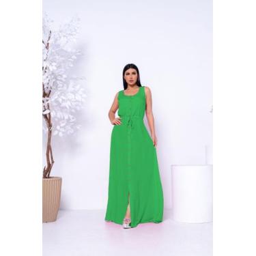 Imagem de Vestido Longo Cavado Com Fechamento Em Botões - Ella GF, Verde, M