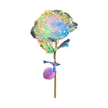 Imagem de Rosa luminosa Dia dos Namorados rosas coloridas brilhantes flores artificiais dia dos namorados rosa para mãe esposa amiga mulheres rosas com luzes coloridas decoração de casa (multicolorida)
