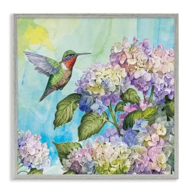Imagem de Stupell Industries Design de arte giclée emoldurado cinza beija-flor e hortênsias por Tim Coffey, 61 x 61 cm