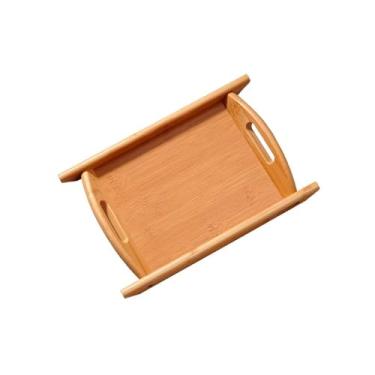 Imagem de Bandejas de servir de bambu e madeira com orelhas, prato de jantar comercial retangular, bandeja de xícara de chá, bandeja simples de bambu para pão Dim Sum, prato decorativo de cozinha