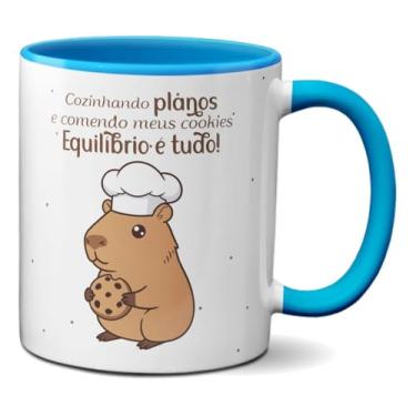 Imagem de Caneca Capivara Cozinheira Cozinhando Planos Com Equilíbrio (Azul)