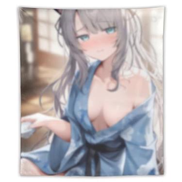 Imagem de LIEGBMEU Tapeçaria sexy de anime menina 127 x 152 cm arte de colcha de parede decoração de tapeçaria caprichosa AF160