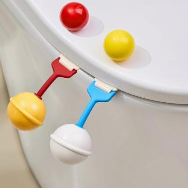 Imagem de ReignSword Conjunto de 2 elevadores de assento de vaso sanitário, elevador de tampa de vaso sanitário de silicone, alça de tampa de vaso sanitário sem toque para casa de banho, escritório, hotel