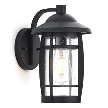 Imagem de GOALPLUS Arandelas de parede externas de 30 cm - Luzes externas para varanda com vidro semeado, acabamento preto, à prova d'água para garagem, pátio, entrada e corredor, iluminação de montagem na