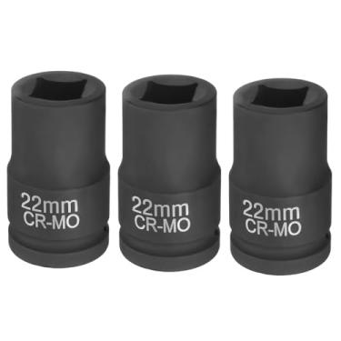 Imagem de HARFINGTON 3 peças soquete quadrado de 4 pontos 2.5 cm Drive 22 mm soquete de impacto quadrado métrico CR-MO Blackening luva de roda padrão ferramenta de manga pneumática para reparo de automóveis