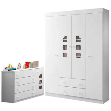 Imagem de Conjunto Quarto de Bebê Guarda Roupa e Cômoda Lívia Branco - Phoenix B