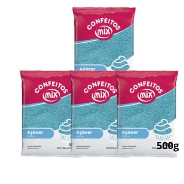 Imagem de 04 Açúcar Colorido Algodão Doce Pipoca Doces Bolo 2kg Mix, Azul